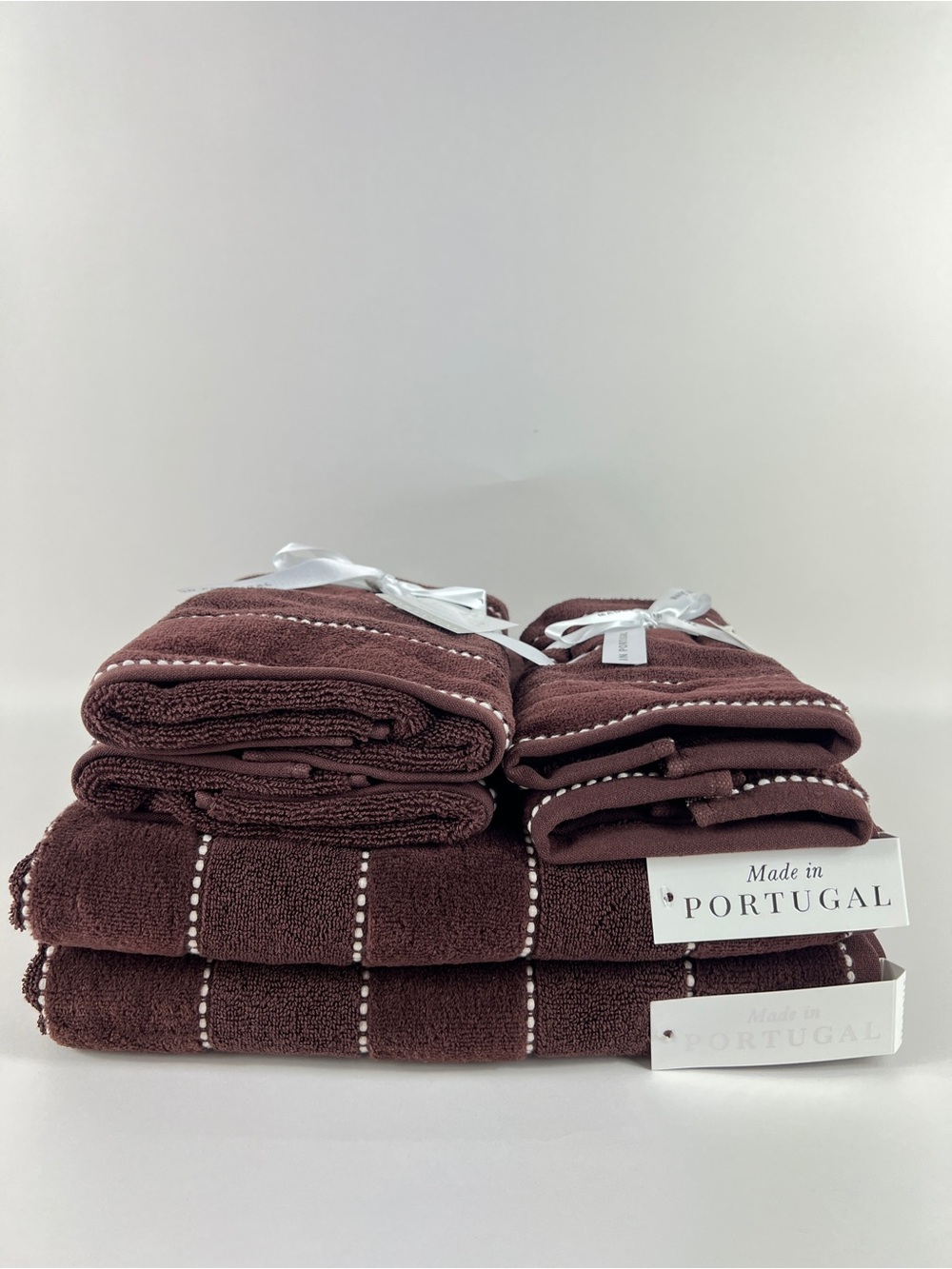 Felpinter Luxury Bath Towel Set Brown White Stripe 100% Cotton Velour 6 Pc NEW